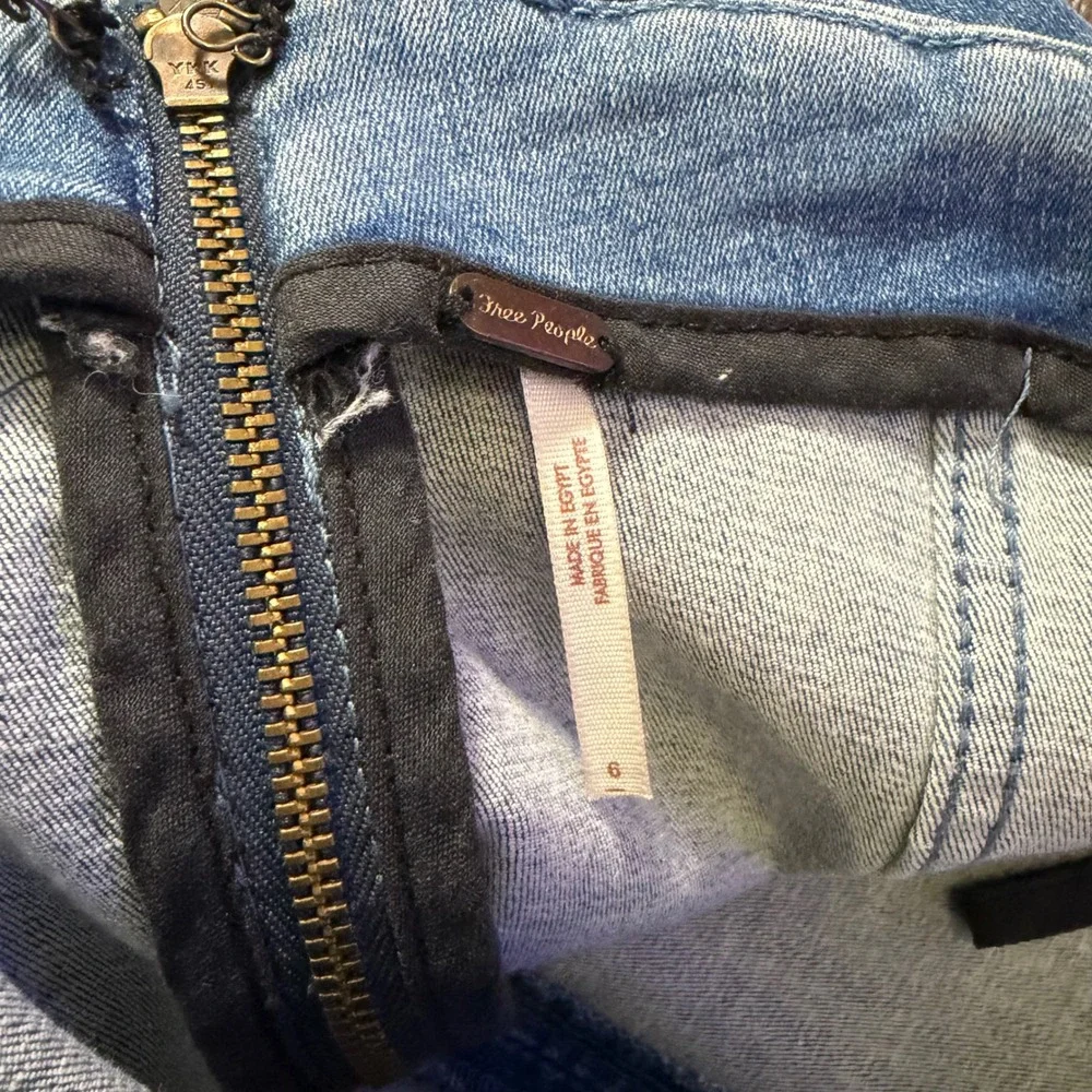 Free People Denim Mini Skirt Womens 6 Blue Seam Detail Back Zip Casual Boho‎